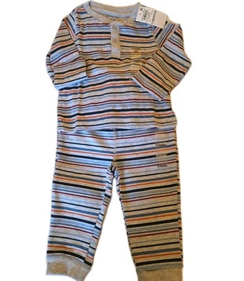 Conjunto de manga larga de algodón a rayas First Impressions para niños pequeños talla 12 mos 2 piezas Foto 1 de 4