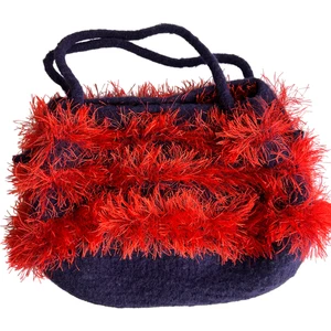 Borsa tote in feltro di lana firmata fatta a mano viola rosso filato ciglia boho borsa sfocata - Foto 1 di 11