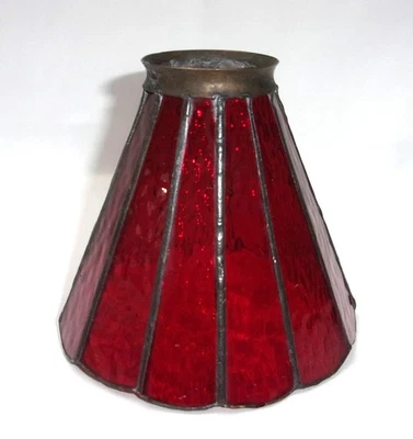 RED Pendant/Candle/Tulip Light Shade Stained Glass  5" H x 5.5" B x 2 3/16" top - Image 1 of 4
