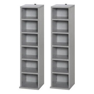 HOMCOM Set of 2 CD Storage Units with Adjustable Shelves Grey - Picture 1 of 11