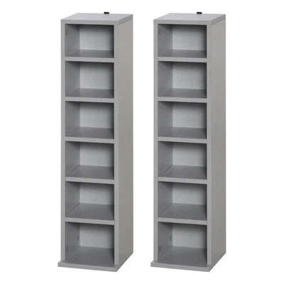 HOMCOM Set of 2 CD Storage Units with Adjustable Shelves Grey - Image 1 of 4