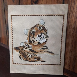8x10 Zoll Tiger fertig Kreuzstich Nadel Kunst Mutter und Baby Tiger Retro 70 - Bild 1 von 6