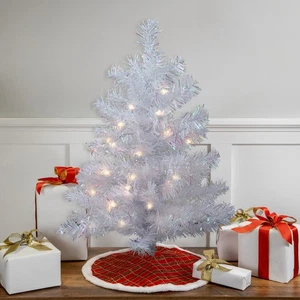 2' Pre-lit White Iridescent Pine Artificial Christmas Tree - Clear Lights - Picture 1 of 6
