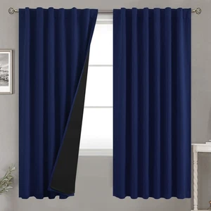Navy Blue 100% Blackout Curtains 72 Inches Long with Black Liner, Rod Pocket ... - Picture 1 of 9
