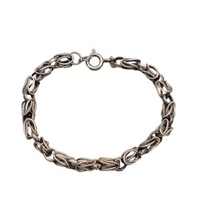 Brazalete de cadena de eslabones torcidos de cuerda tono plata ovalado doble eslabón cierre de anillo de resorte - Imagen 1 de 7