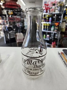 Vintage St. Marys Dairy One Quart Milk Bottle. George M. Erich, Prop. USA  - Picture 1 of 9