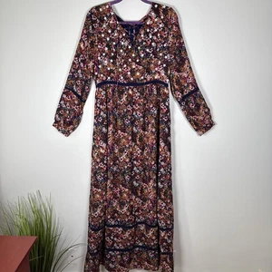 ModCloth Navy Floral Maxi Dress LADDER INSET DAISY APPLIQUES Size Large - Picture 1 of 11