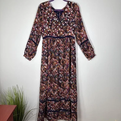 ModCloth Navy Floral Maxi Dress LADDER INSET DAISY APPLIQUES Size Large - Image 1 of 4