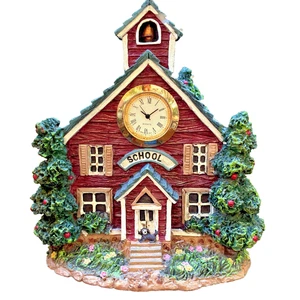 3-D Country Cottage School House Quartz Desk Mini Clock Resin Hand Painted Vtg - Picture 1 of 9