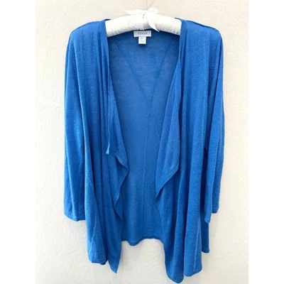 KENAR | Cardigã cascata frontal aberta leve mistura de linho azul | Grande - Imagem 1 de 4