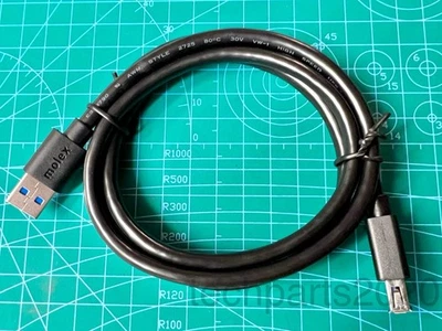 Lote 2 peças Molex cabo de extensão USB 3.0 (3.1 geração 1, SS 5Gbps), 1m, 3.3ft, tipo A - Imagem 1 de 4