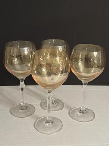 4er Set Pier 1 irisierend Gold/Bernstein Fuß Wasser oder Rotwein Kelch 8,5"T - Bild 1 von 15