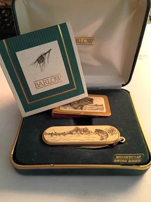 De colección Barlow Boca Grande Bajo Clip para Dinero y Cuchillo Suizo Scrimshaw Caja Original Foto 1 de 4