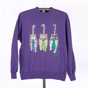 Vintage 90s Cat Lover Sweatshirt Women's SZ LARGE Carol Montgomery 'Get Serious' - Picture 1 of 10