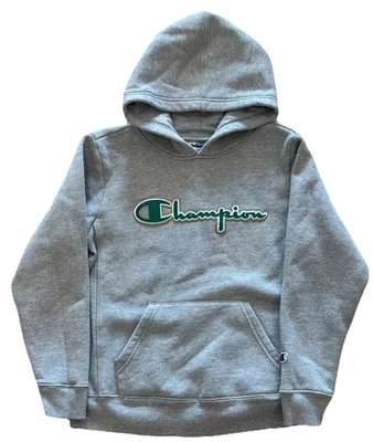 Champion Gris Verde Logo Fieltro Bordado Peso Pesado Sudadera con Capucha Niños Talla Mediana Foto 1 de 4