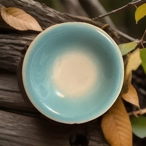 Vintage Grob Türkis Weiß Butterdosen Bauernhof Tisch Homespun Teller Eisenstein - Bild 1 von 8