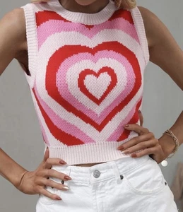 Miss Sparling Pullover-Weste rosa & rot Herz Gr. Small Strick V-Ausschnitt - Bild 1 von 9