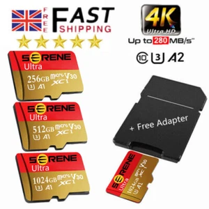 Karta pamięci Micro SD 1 TB=1024GB 32/64/128/256/512GB Klasa 10 SDHC SDXC + adapter - Zdjęcie 1 z 24