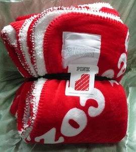NEW Victoria Secret PINK Let's Get Cozy RED Sherpa two sided Blanket 60x50  - Picture 1 of 4