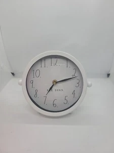 RAE DUNN 6" Clock Small Round White Metal Desk shelf Mantle Farmhouse STANDING - Picture 1 of 8