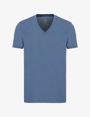 Camiseta de algodón Pima manga corta cuello en V Armani Exchange, gris claro, M Foto 1 de 4