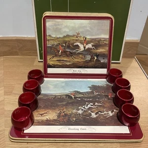 Vintage CloverLeaf Shayers Hunting Horses Set Of 8 Placemats & Napkin Rings Box - Picture 1 of 4