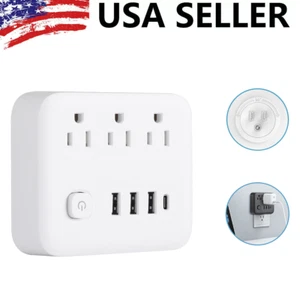 Multi Plug Outlet Extender 3 Outlets Wall Plug Surge Protector w/3 USB & 1 USB-C - Picture 1 of 22