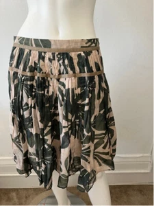 Tse Say green beige cotton silk floral tropical print A line skirt - Picture 1 of 5