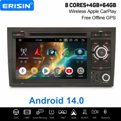 64GB Android 14 Autoradio Navi für AUDI A4 S4 SEAT EXEO CarPlay DAB+ WiFi CD DSP - Bild 1 von 4