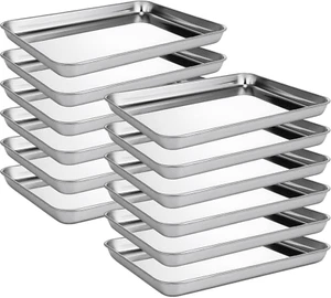 12 Pieces 12 X 9 X 1 Inch Baking Sheet Pan Cookie Sheet Set for Oven Stainless S - Picture 1 of 12