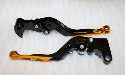 Folding Brake Clutch Levers Kawasaki Z750 Z800 Z1000 ZX6R ZX10R Black Gold - Image 1 of 3