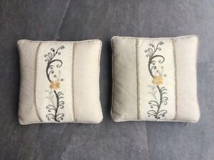 X2 LAURA ASHLEY CUSHIONS, FEATHER FILLED PADS, 100% LINEN, FLORAL DETAIL