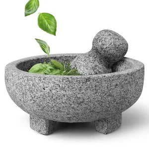 Granite Mortar and Pestle Set Solid Stone Grinder Bowl 7.9" For Guacamole Herbs - Bild 1 von 7