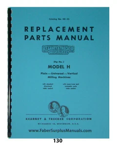 Kearney & Trecker Repair Parts Manual for #2 Model H Milling Machine HR 23 *130 - Picture 1 of 12