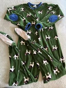 Lands End Boys Green St Bernard Dogs Blue Elbows Fleece Long Sleeve Pajamas 12 - Picture 1 of 8