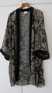 EAST BLACK & GOLD SILK VELVET DEVORE KAFTAN KIMONO JACKET SIZE UK SMALL 12-14-16 - Picture 1 of 10