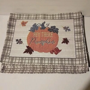 6 Herbst Thanksgiving Wandteppich Tischsets, 13x 19" Hey There Kürbis & Blätter Hallo - Bild 1 von 5