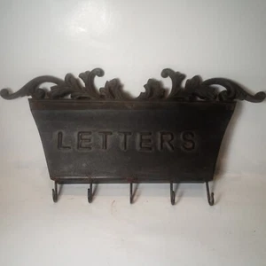 Vintage Black Metal Mail Letter Holder Tray Wall Mount - Picture 1 of 5