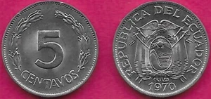 ECUADOR 5 CENTAVOS 1970 UNC 1 YEAR TYPE,FLAG DRAPED ARMS,DATE BELOW,DENOMINATION - Picture 1 of 1