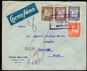 3159 COPERTINA REGISTRATA DALLA BOLIVIA AL CILE 1936 SANTA CRUZ - SANTIAGO - Foto 1 di 2