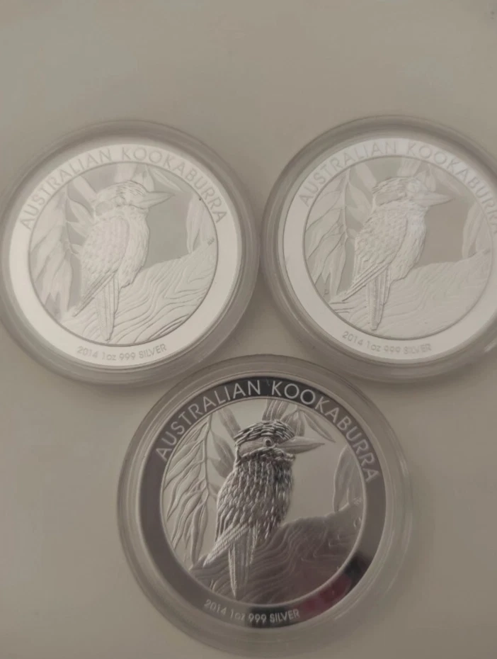 3 X 1 Oz 999 Silver Australian Kookaburra 2014 Perth Mint Bullion Coins (3) - Imagen 1 de 3