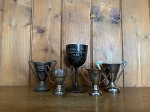 5 x vintage silver plate trophies, trophy, trophies, loving cup - Picture 1 of 5