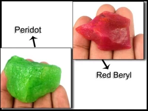 Super Saldi Naturale 270 Ct. Peridoto & Rosso Berillo Bixbite Gemma Grezzo Paio - Picture 1 of 5