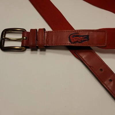 De Colección Izod Lacoste Rojo Cinturón Elástico Caimán Ajustable Latón Hebilla Talla Pequeña 32 Foto 1 de 4