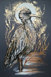 Original painting Heron / Stork art / bird acrylic on paper /wall art - Picture 1 of 7
