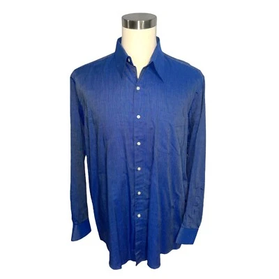 Camisa Para Hombres XL34/35 Roberto Villini Azul Rayas Manga Larga Cuello Abotonada Foto 1 de 2