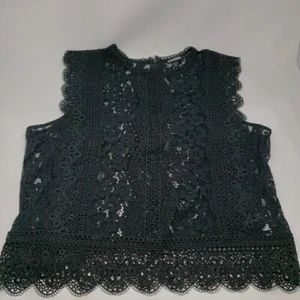 Women's Express High Neck Black Lace Top Shirt Size M Medium Sleeveless Zipper - Picture 1 of 10
