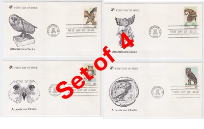 TurtlesTradingPost- American Owls 1978 #1760-63  FDC- Readers Digest 4 Covers - Image 1 of 3