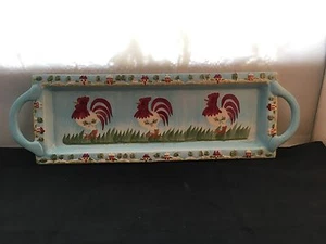 Russ Berrie and Co. Hand-painted Ceramic Rectangular Plate with Chicken Design - Picture 1 of 11