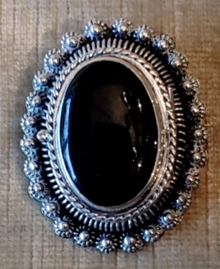 Vintage STERLING SILVER Brooch/Pendant LOCKET w/Black Onyx? TAXCO Mexico 925 - Picture 1 of 4